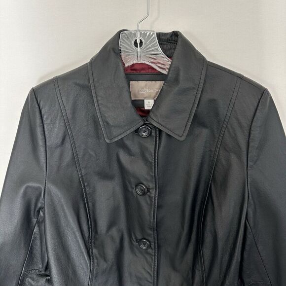 Croft & Barrow Woman's Leather Jacket Coat Size M Button Up Front Red Lining - Picture 5 of 11